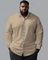 Featured Check Stitching Long Sleeve Lapel Shirt Men's Big and Tall